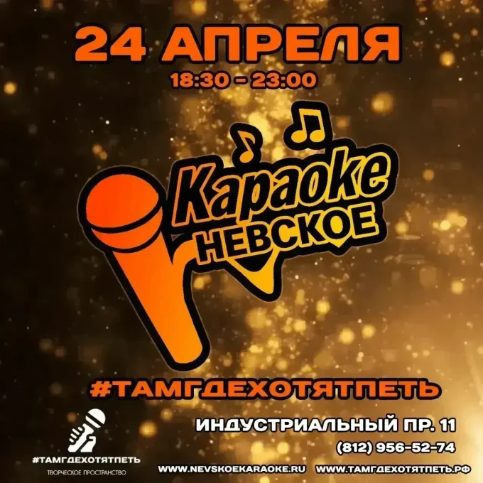 Невское караоке.
24 апреля
18:30 - 23:00